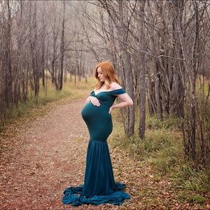 Dark green maternity gown